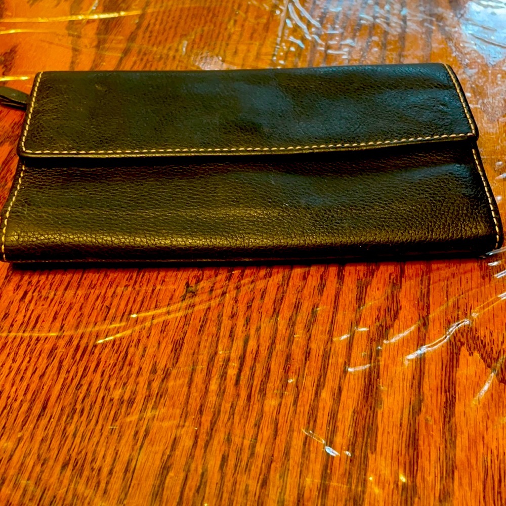 Guang  Tung AUTHENTIC hammered look LEATHER wallet black tan - Picture 3 of 14